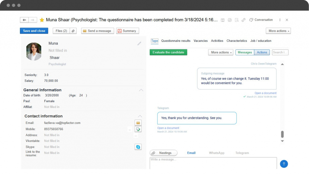 The candidate's profile contains maximum information necessary for decision making