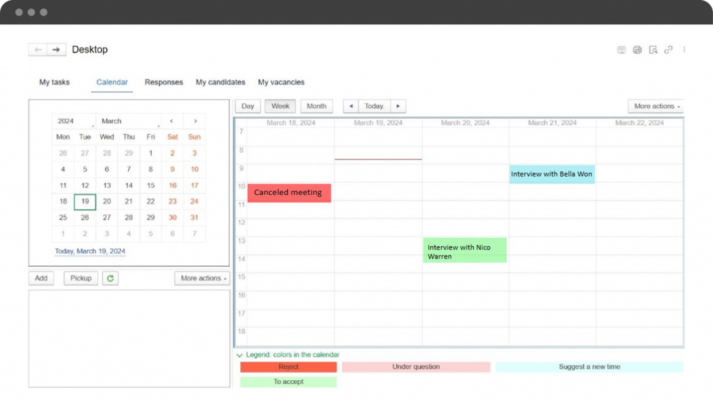 It is easy for a recruiter to schedule online and offline interviews thanks to calendar integrations